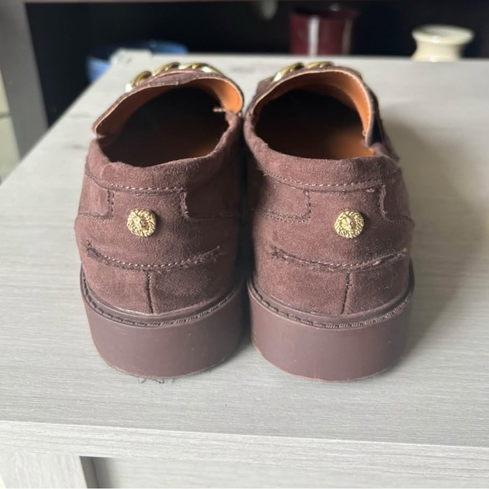 Brown Suede Loafers with Gold Chain - Picture 3 of 8